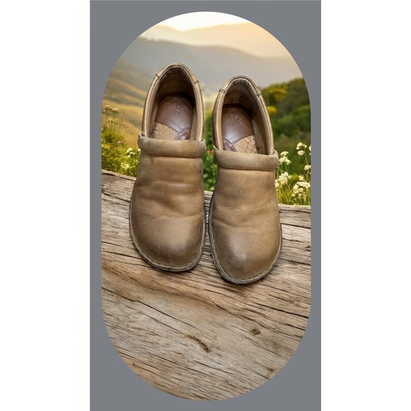 B.O.C 🔥Born 🤎Leather Clog Mule Slip On Wood Look Brown Comfort  Shoe  8.5 - Picture 2 of 6
